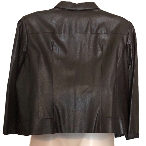 Jones New York Collection Brown Walnut Cropped Faux-Leather Jacket Plus Size 22W - Picture 10 of 12
